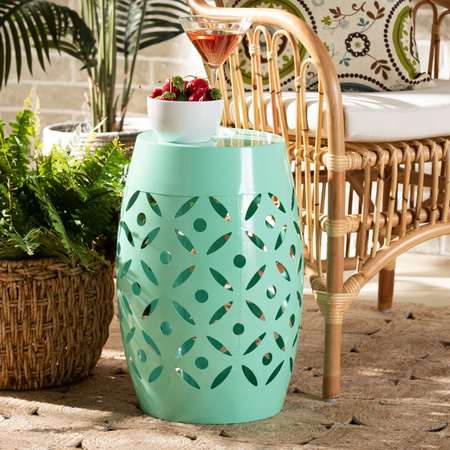 BAXTON STUDIO Hallie ModernAqua Finished Metal Outdoor Side Table 193-12113-ZORO